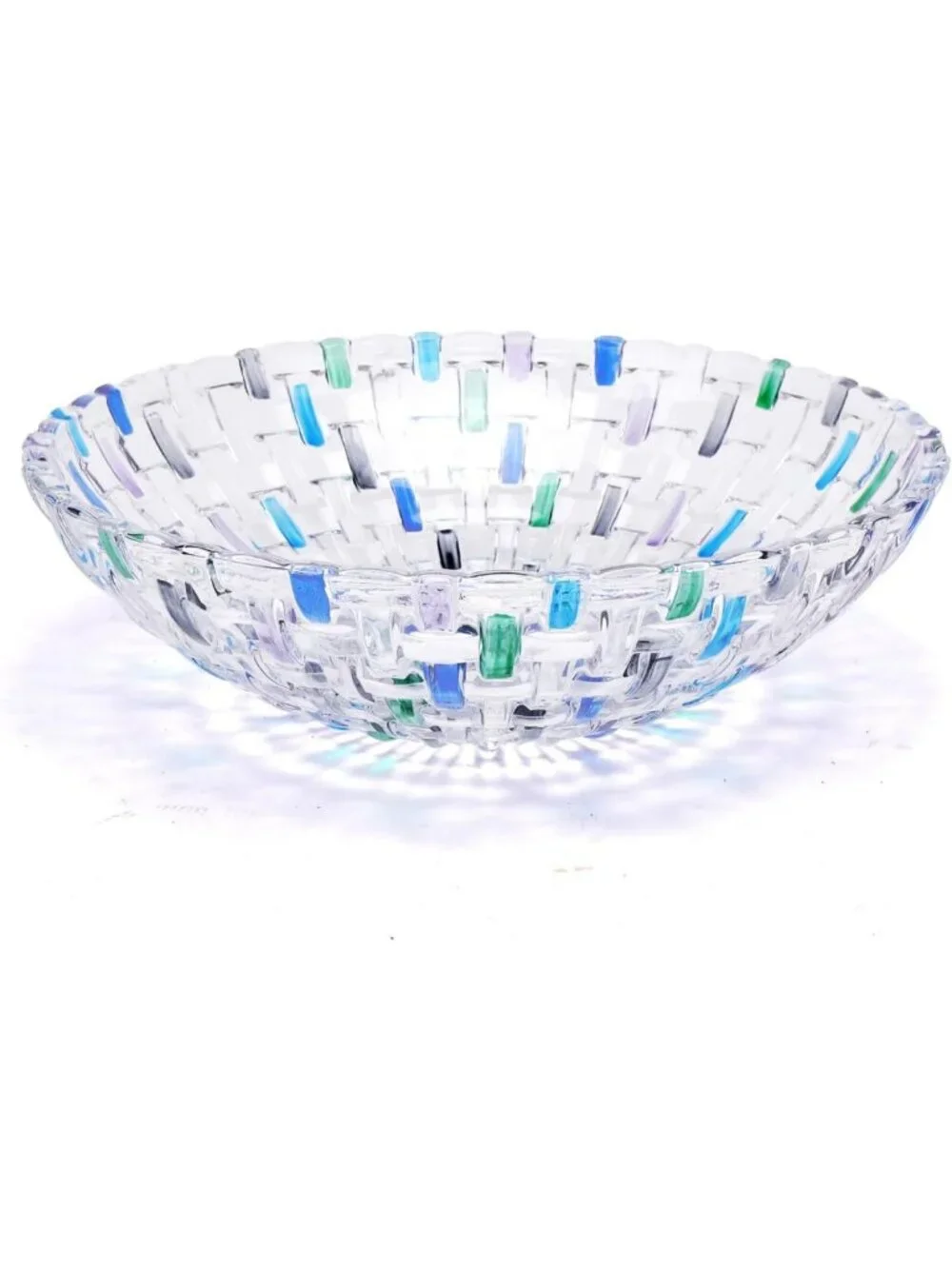 Hand Painted Blue Woven Glass Crystal Bowl - Decorative Centerpiece for Home